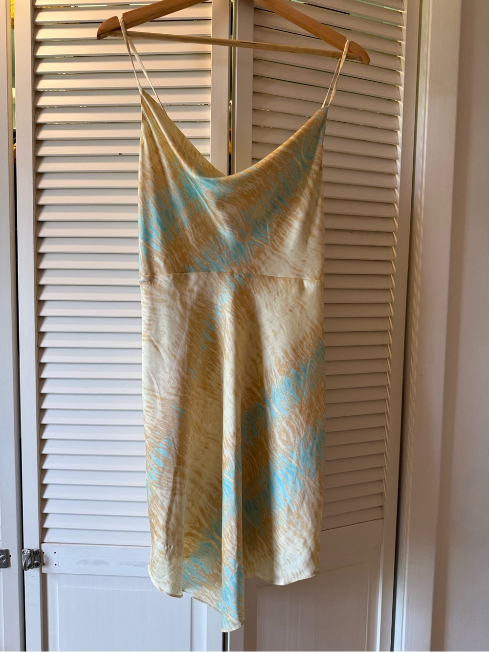 Guess Satin Slip Dress in Cream & Light Blue